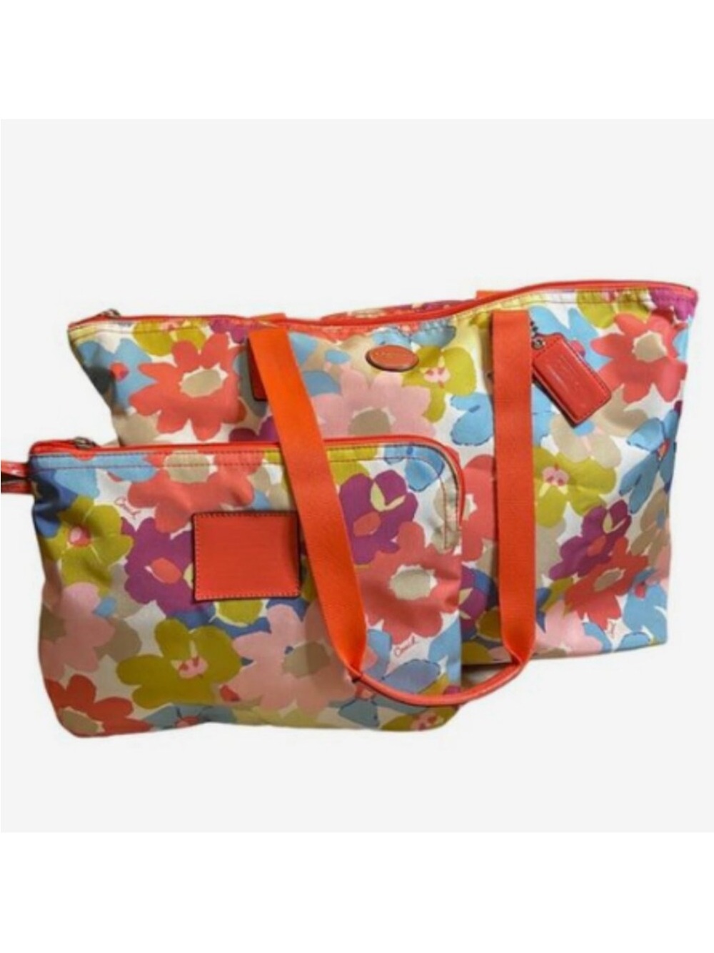 EUC Coach Getaway Floral Weekender Overnight Nylon Tote Shoulder Bag Set..